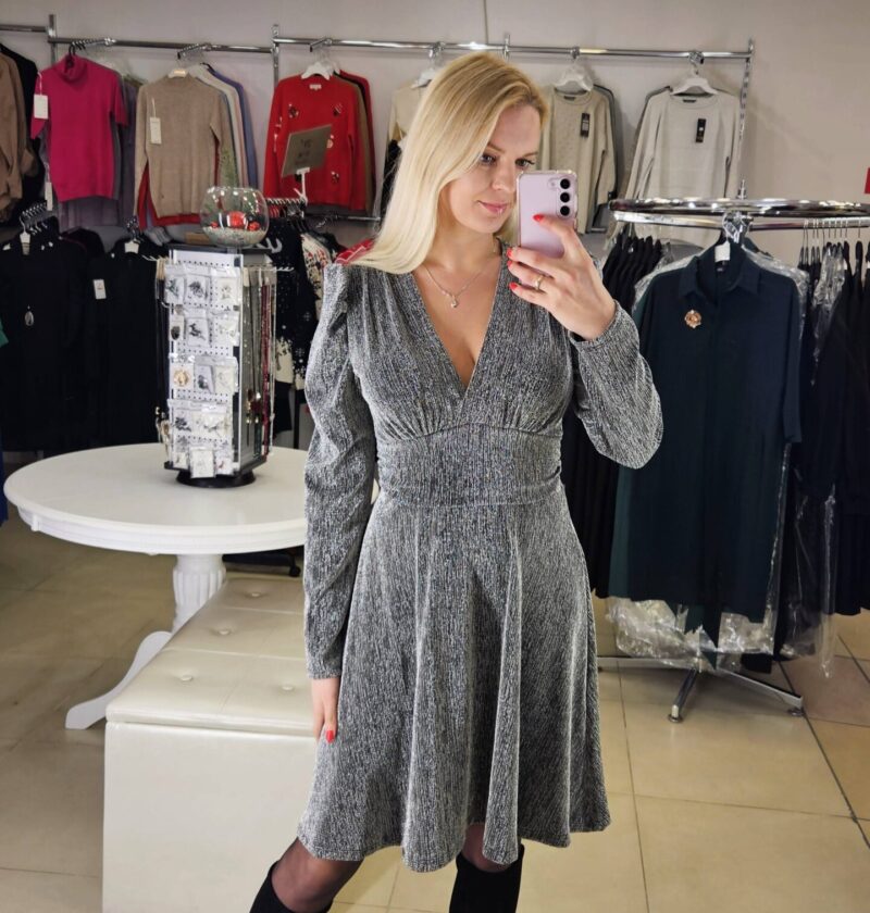 Liemenuota, sidabrinė suknelė su liurekso blizgučiu, S/M/L
