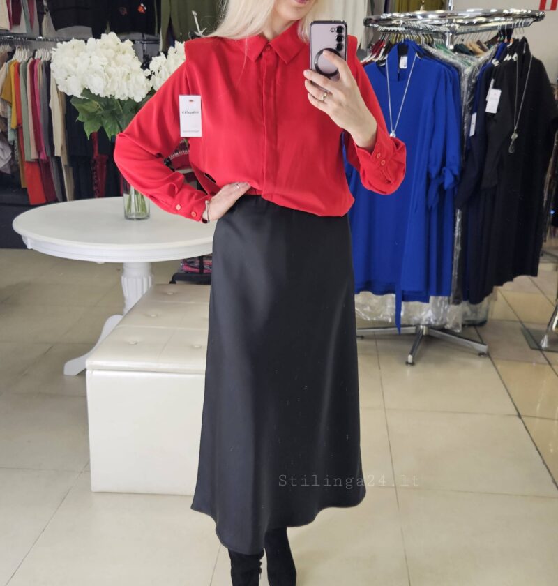 Juodas, satino sijonas, midi ilgio