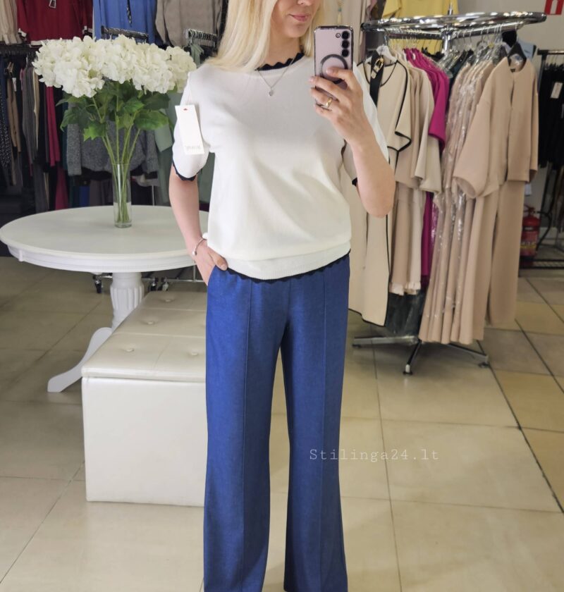 Tiesios, džinsinio audinio kelnės su kantu