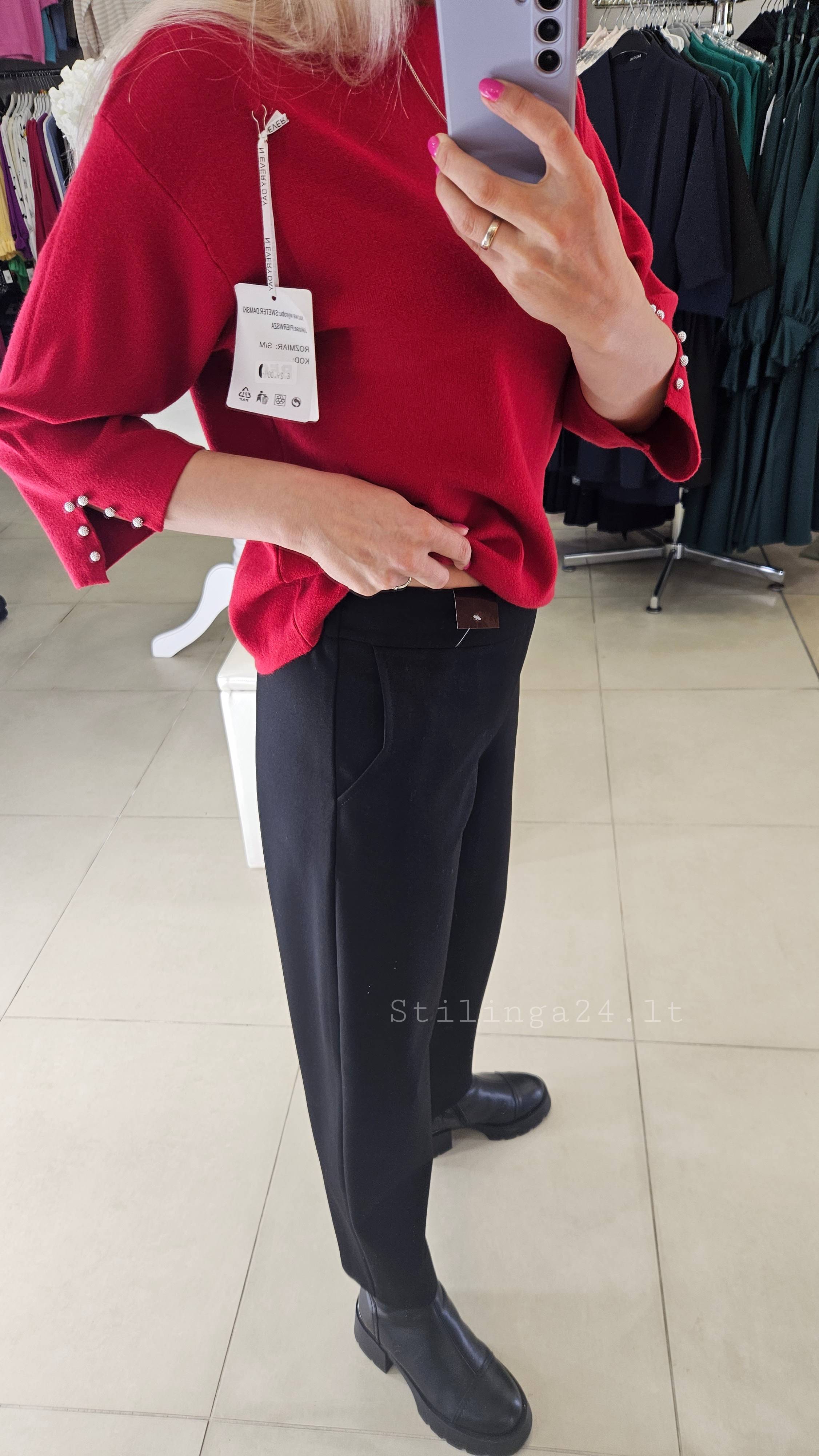 Tvirto trikotažo, juodos kelnės, tiesus modelis - Image 3